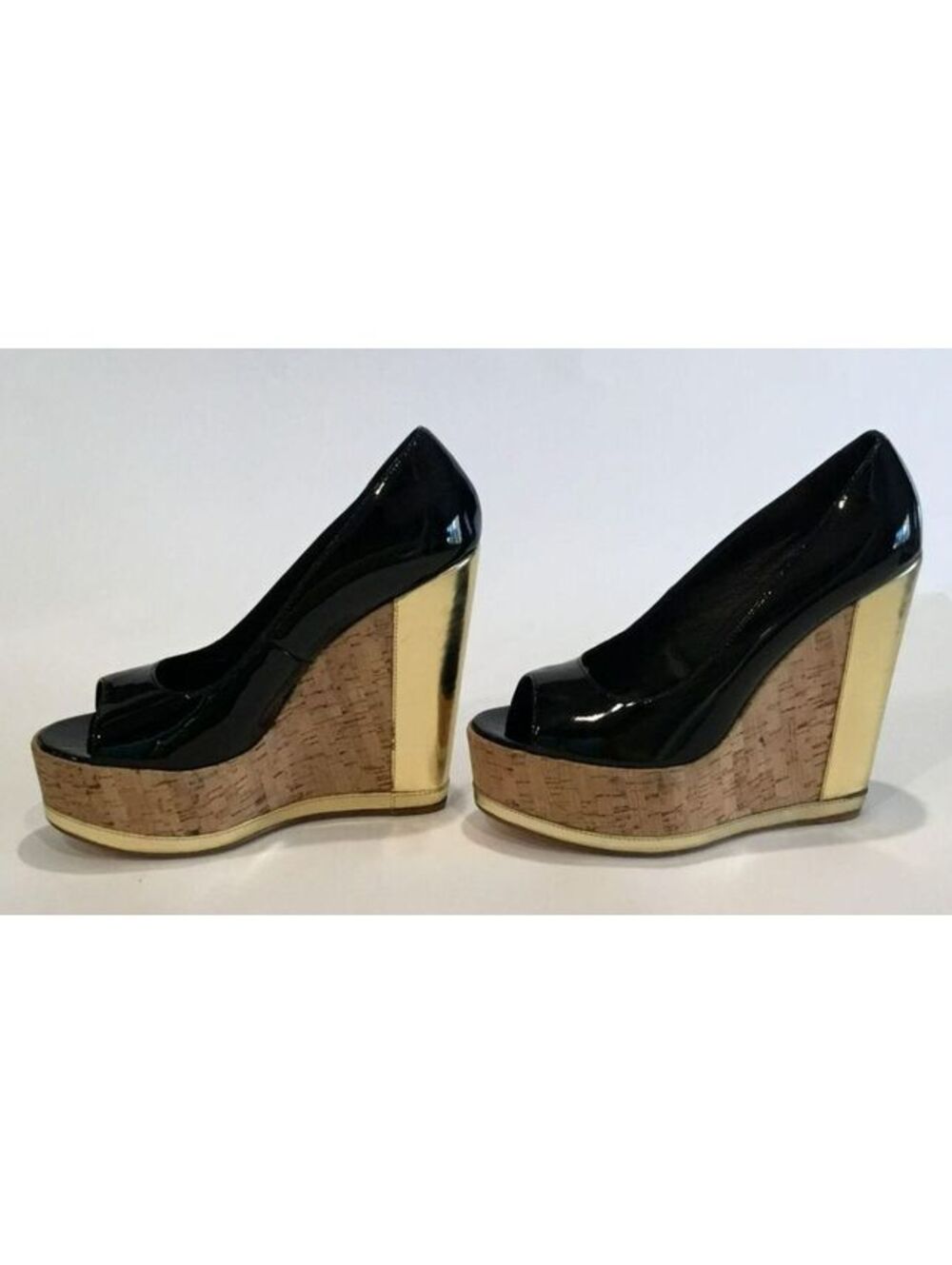 Dolce Vita Carina Platform Wedge Sandals NIB 10 M Black Patent Gold Metallic Y2K